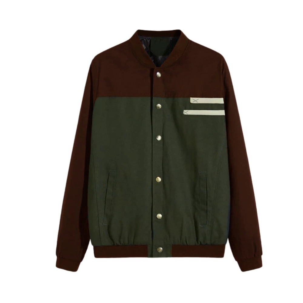 Men's Colorblock Bomber Jacket in Brown and Olive
